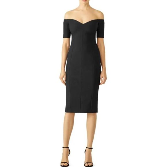 cinq a sept Dresses & Skirts - Cinq à Sept Birch Dress Women's 8 Black Sweetheart Midi Sheath Off Shoulder RTR